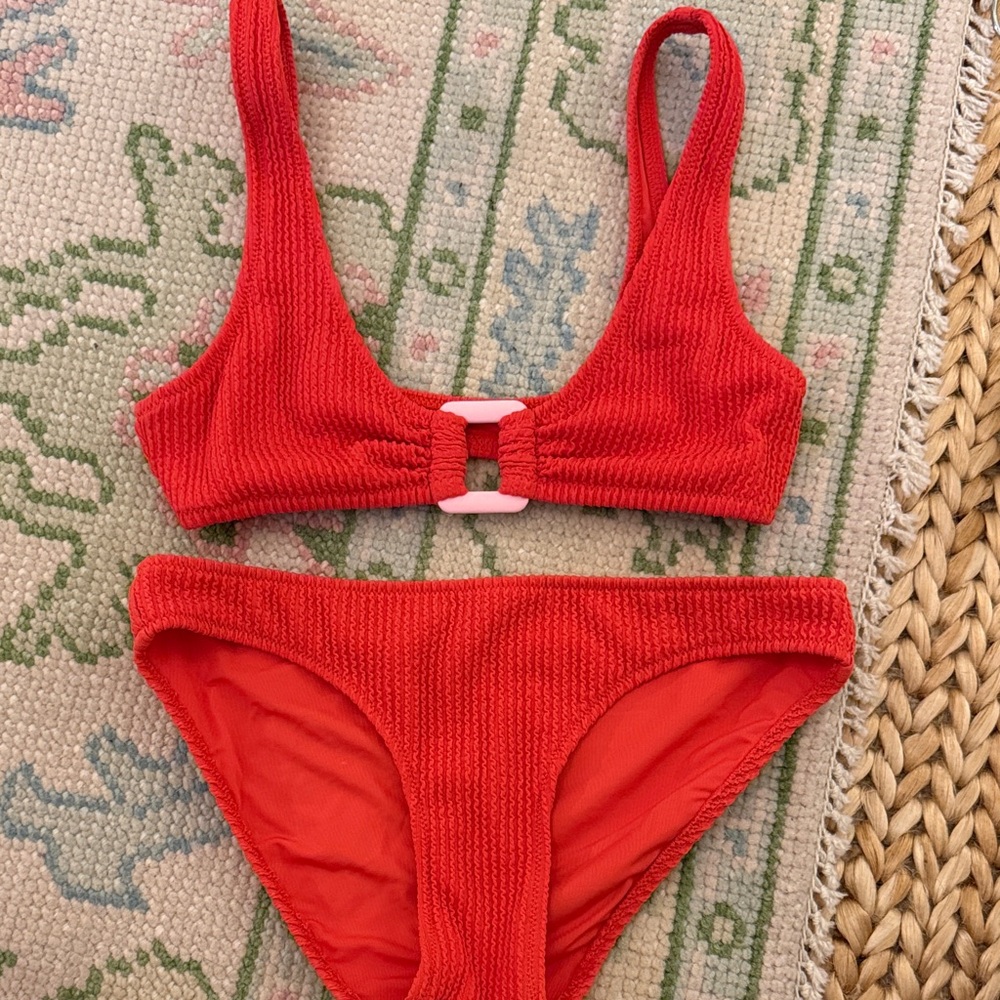 Aerie Coral Textured Bikini Set